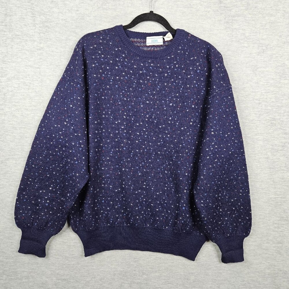 Axiom Men's Crew Neck Blue Pull over Long Sleeve Sweater Size L Made in Italy